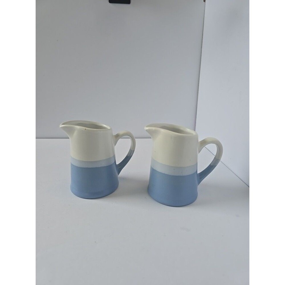 Set of 2 Blue & White Ceramic Creamer Pitchers.